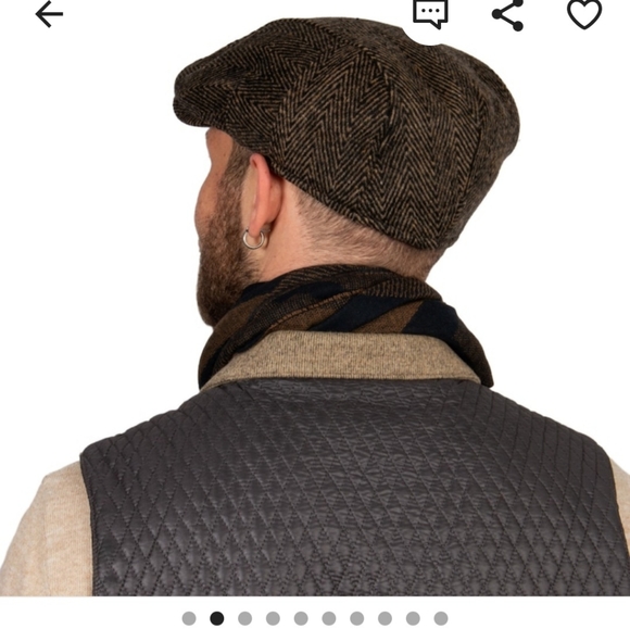 Milky Brown Herringbone Wool Flat Cap size Medium - Picture 2 of 9